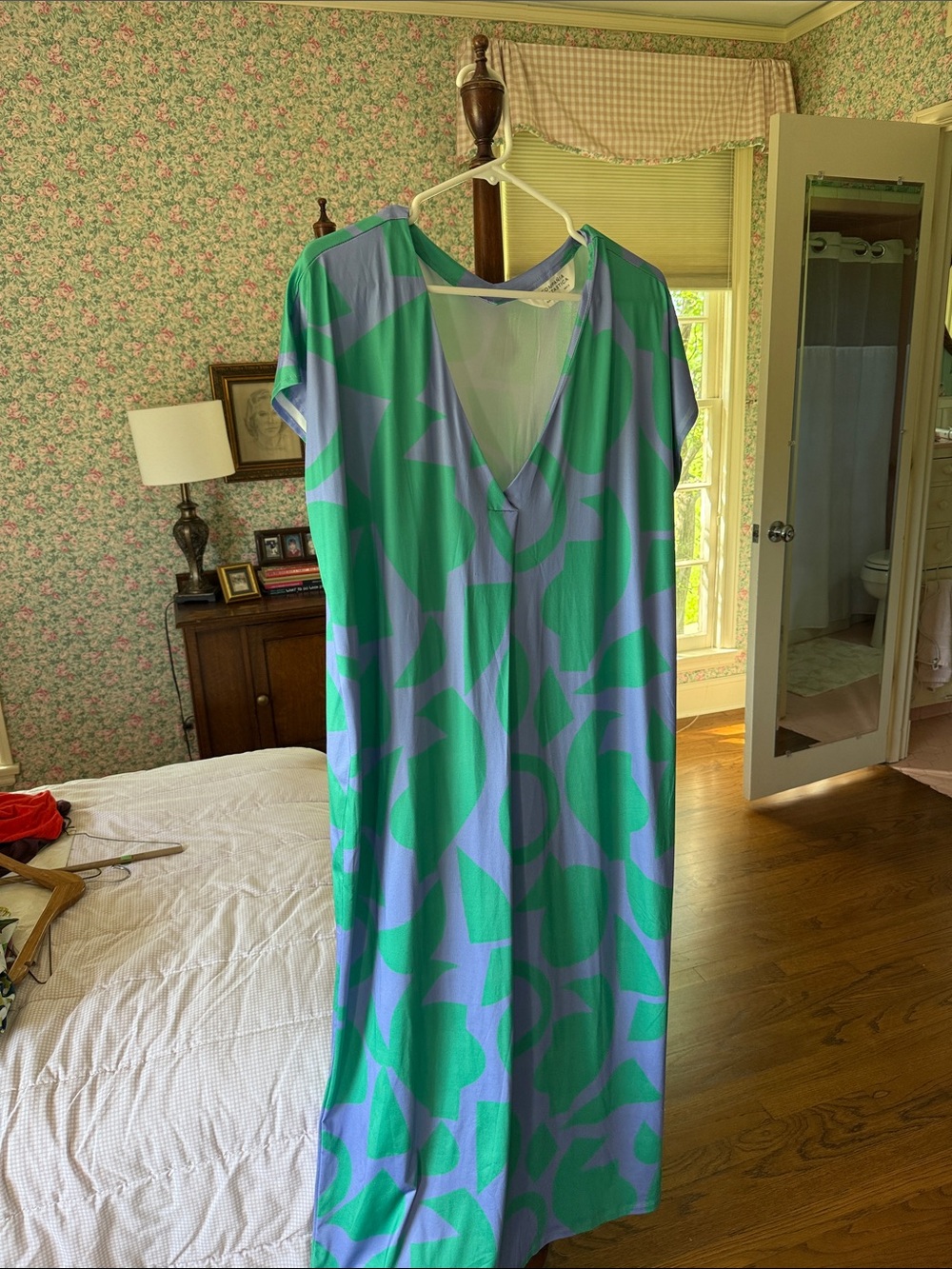 Vibrant Green & Blue Abstract Print Maxi Dress